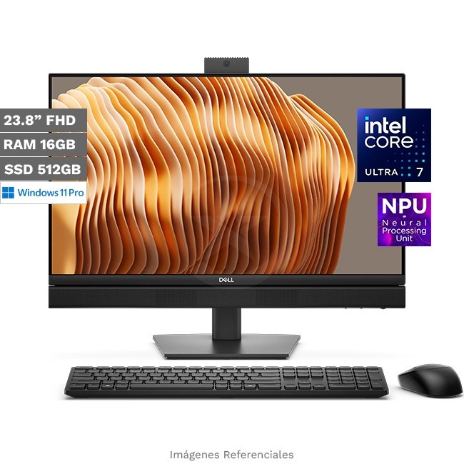 PC Dell Pro 24 All-in-One QC24250, Intel Core Ultra 7 265 Hasta 5.3 GHz, RAM 16GB, SSD 512GB, LED 23.8" Full HD, Windows 11 Pro