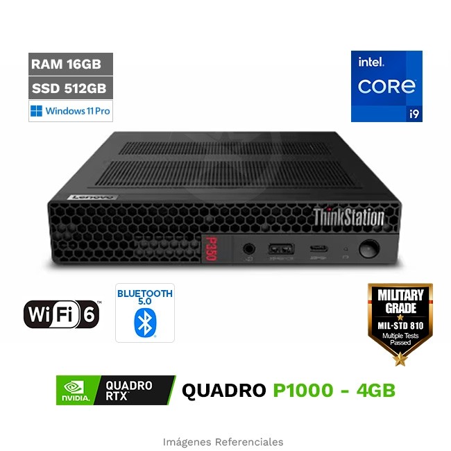 PC Lenovo Thinkstation P350 Tiny Workstation, Intel Core i9-11900T Hasta 4.9 GHz, RAM 16GB, SSD 512GB, 4 GB NVIDIA Quadro P1000, Windows 11 Pro (Ultra-compacta)