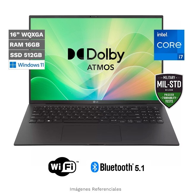 Laptop Ultradelgada LG Gram 16, Intel Core i7-1360P Hasta 5.0GHz, RAM 16GB, SSD 512GB, Pantalla LED 16" IPS WQXGA 2K, Peso.1.2 Kg, Windows 11 Home