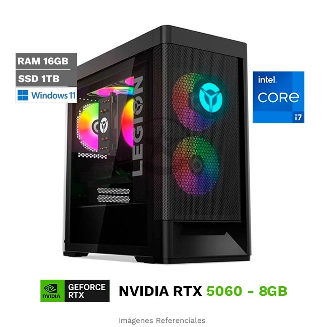 PC Lenovo Legion T5 26IAB7 Gaming, Core i7-12700 Hasta 4,9 GHz, RAM 16GB, SSD 1TB, 8GB NVIDIA GeForce RTX 5060, Wi-Fi 6, Windows 11 Home