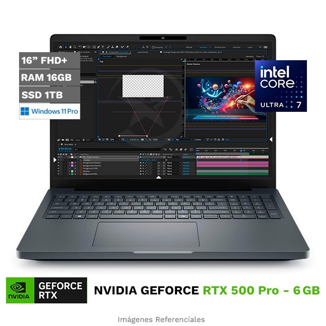 Laptop Workstation Dell Pro Max 16, Core Ultra 7 265H Hasta 5.3 GHz, RAM 16 GB, SSD 1TB, 6 GB NVIDIA RTX Pro 500 Blackwell, LED 16" WUXGA, Windows 11 Pro