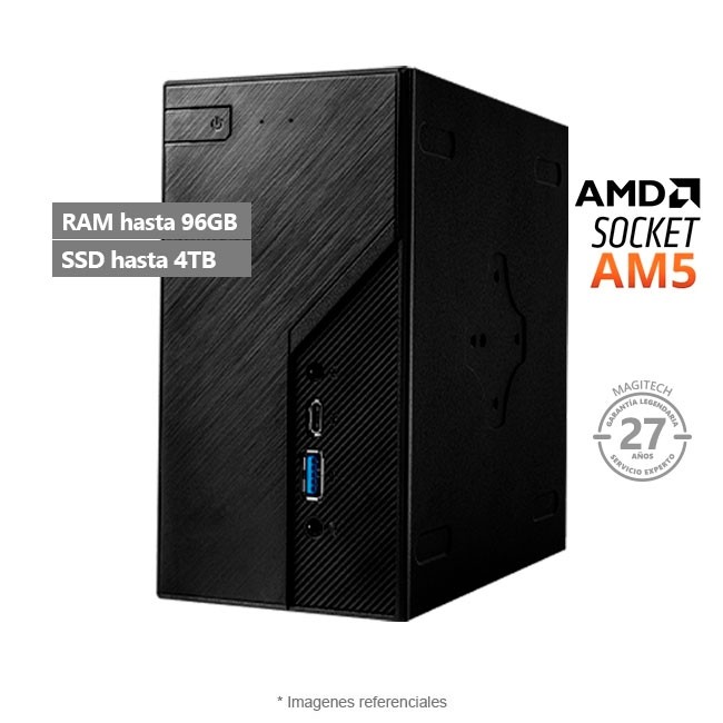 PC Barebone AsRock DeskMini X600 (Micro PC), Soporta AMD Socket AM5 Ryzen 9000/8000/7000, RAM hasta 96GB, SSD hasta 4TB, 2 salidas de video, Peso 2.07 Kg