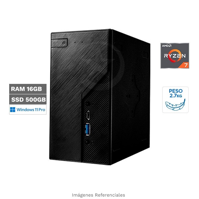 Mini PC AsRock DeskMini X600, AMD Ryzen 7 8700G Hasta 5.1 GHz, RAM 16GB, SSD 500GB, AMD Graphics 740M, Windows 11 Pro (Peso 2.07 Kg - Rackeable)