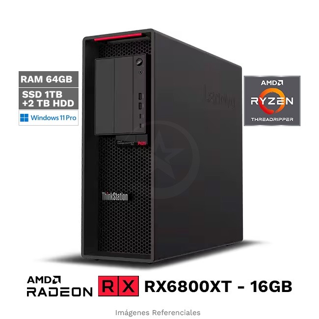 PC Workstation Lenovo ThinkStation P620 Tower, AMD Ryzen Threadripper PRO 5945WX Hasta 4.5 GHz, RAM 64 GB, SSD 1TB + HDD 2TB, 16 GB AMD Radeon RX6800XT, Windows 10 Pro