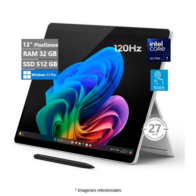 Microsoft Surface Pro 10 For Business, Core Ultra 7 165U Hasta 4.9 GHz, RAM 32GB, SSD 512GB, 13" PixelSense Touch con 120Hz, Windows 11 Pro (Platimun)