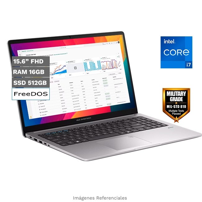 Laptop Asus ExpertBook P1, Intel Core i7-13620H Hasta 4.9 GHz, RAM 16GB, SSD 512GB, LED 15.6'' FHD, Wi-Fi, RJ-45, Lector de huellas