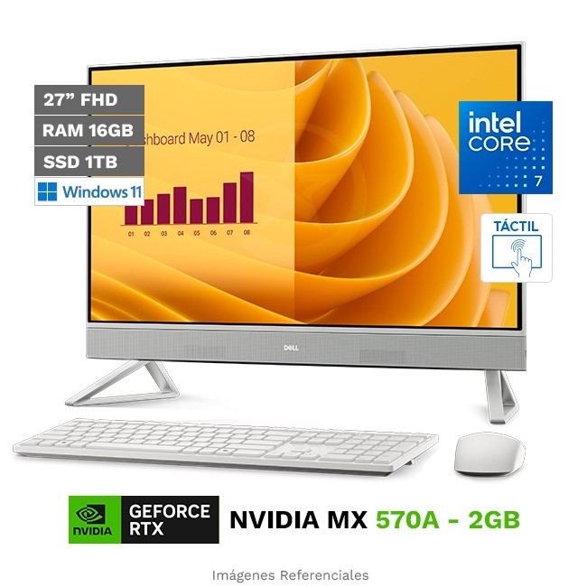PC Todo-en-Uno Dell EC27250 27'' Touch, Intel Core 7-150U Hasta 5.4 GHz, RAM 16 GB, SSD 1TB, 2GB NVIDIA MX570A, LED 27" FHD Táctil, Windows 11 Home