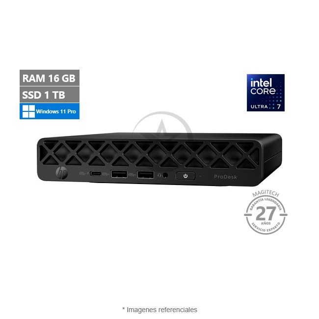 PC HP Pro 4 G1i Mini, Core Ultra 7-235T Hasta 5.0 GHz, RAM 16GB, SSD 1TB, Wi-Fi 6E, Windows 11 Pro
