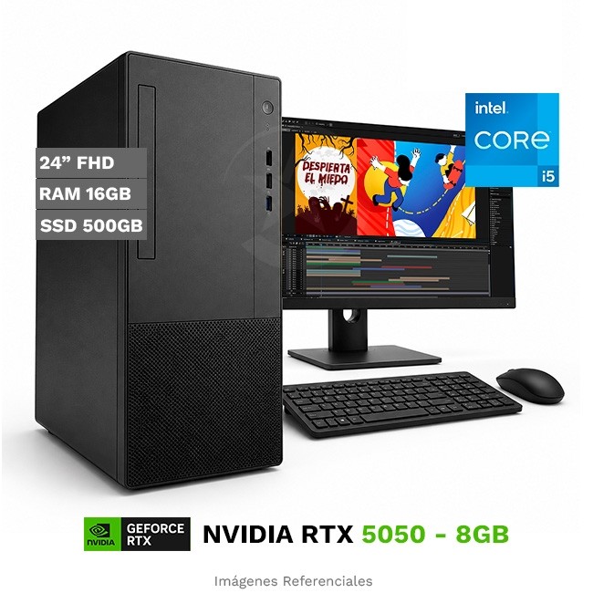PC MAGIC Design, Intel Core i5-14500 Hasta 5.0 GHz, RAM 16GB, SSD 500 GB, 8GB NVIDIA GeForce RTX 5050, Monitor LED 27'' FHD 100 Hz, Wi-Fi, Teclado y mouse