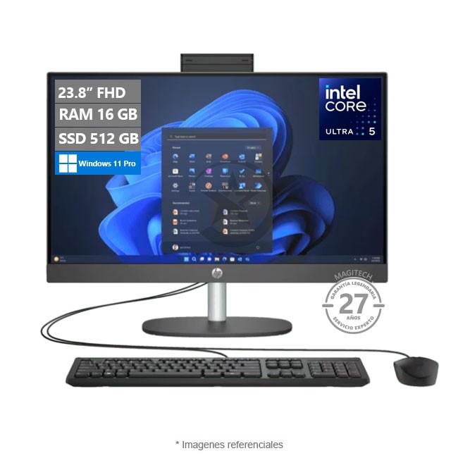 PC HP ProOne 240 G10, Intel Core Ultra 5-125U Hasta 4.3 GHz, RAM 16GB, SSD 512GB, LED 23.8" Full HD, Windows 11 Pro
