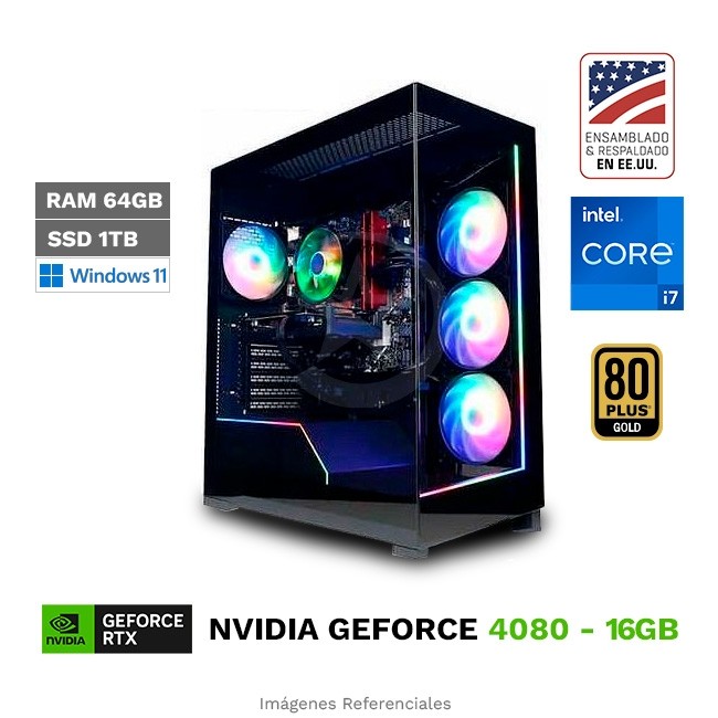 PC CyberPower ProStudio, Intel Core i7-14700F Hasta 5,4 GHz, RAM 64GB, SSD 1TB, 16GB NVIDIA GeForce RTX 4080, 850W Gold, Sistema de enfriamiento MaxChill, Wi-Fi 6, Windows 11 Home