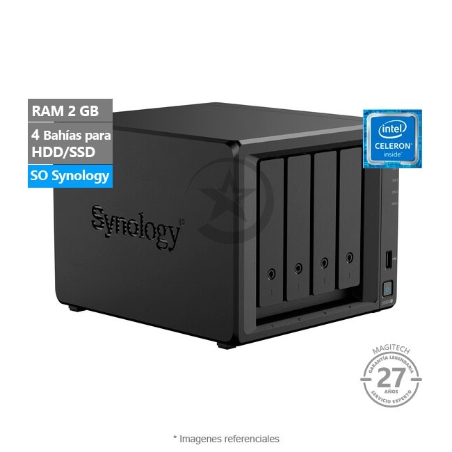 Servidor NAS Synology DiskStation DS425+, Intel Celeron J4125 Hasta 2.7 GHz, RAM 2GB-DDR4, 4 Bahias HDD, 2 puerto RJ-45 1GbE LAN
