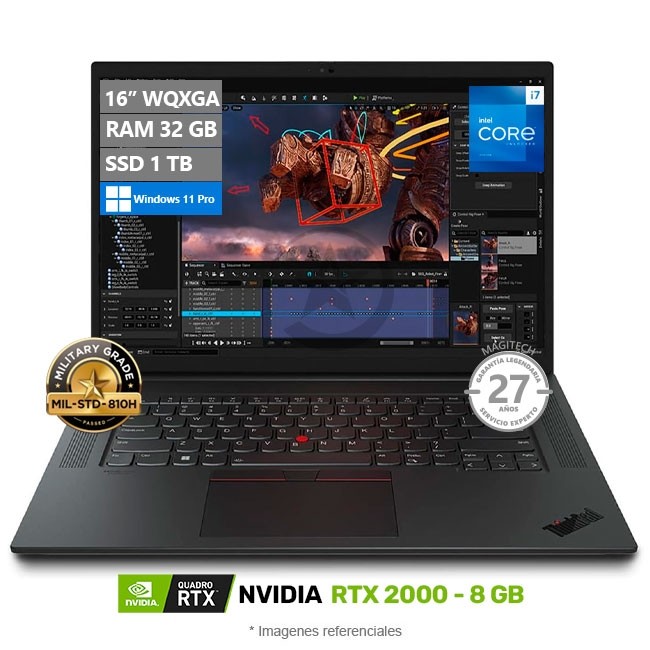 Laptop Lenovo ThinkPad P1 Gen 6, Core i7 13700H Hasta 5.0 GHz, RAM 32GB, SSD 1TB, 8GB NVIDIA RTX 2000, 16" WQXGA, Windows 11 Pro