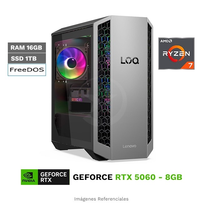 PC Lenovo Legion Tower Gen10 (26ADR10), Ryzen 7-8745HX Hasta 5.1 GHz, RAM 16GB, SSD 1TB, 8GB NVIDIA RTX 5060, Fuente 850W, FreeDOS