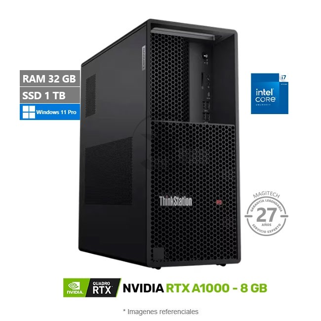 PC Lenovo ThinkStation P3 Tower Workstation, Intel Core i7-14700F Hasta 5.4 GHz, RAM 32GB, SSD 1TB, 8GB NVIDIA RTX A1000, Windows 11 Pro