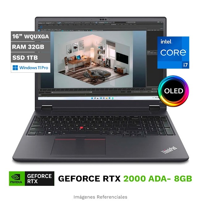 Laptop Lenovo ThinkPad P16v Gen 1, Intel Core i7-13700H Hasta 5.0 GHz, RAM 32GB, SSD 1TB, RTX 2000 8GB, 16'' OLED WQUXGA Touch, Windows 11 Pro