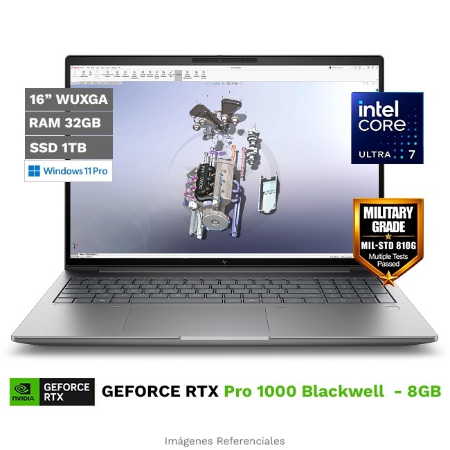 Laptop Workstation HP ZBook X G1i de 16'', Intel Core Ultra 7 255H Hasta 5,1 GHz, RAM 32GB, SSD 1TB, 8GB NVIDIA RTX Pro 1000, LED 16" WUXGA, sRGB, Windows 11 Pro