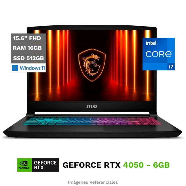 Laptop MSI Katana 15 HX B14WEK Gaming, Intel Core i7-13620H Hasta 4.9 GHz, RAM 16GB, SSD 512GB, 6GB NVIDIA GeForce RTX 4050, LED 15.6" FHD a 144Hz, Windows 11 Home **