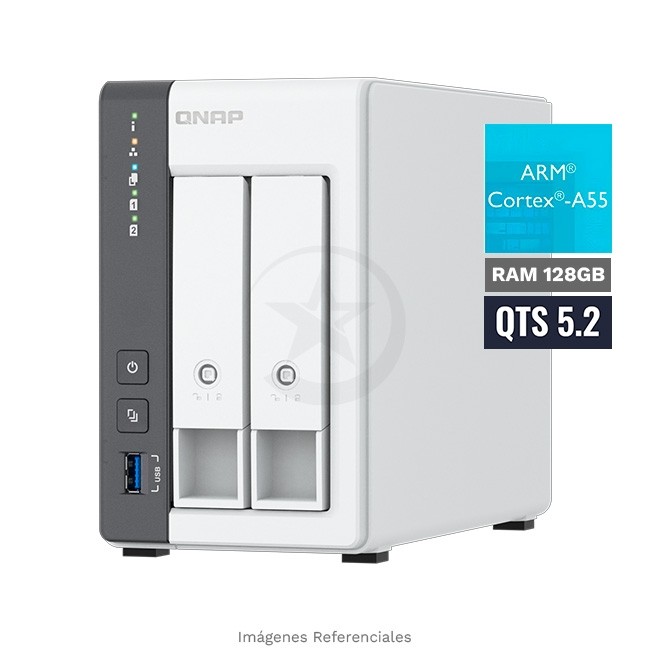 Servidor NAS QNAP TS-216G, ARM Cortex-A55 4C Hasta 2.0 GHz, RAM 4GB On-Board, 2 Bahías HDD/SSD SATA, 1 Puerto 2.5GbE + 1 Puerto RJ-45 1GbE LAN