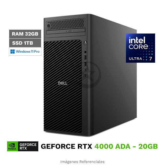 PC Workstation Dell Pro Max Torre T2, Intel Core Ultra 7 265 Hasta 5.3 GHz, RAM 32GB, SSD 1TB, 20GB NVIDIA RTX 4000 ADA, Windows 11 Pro