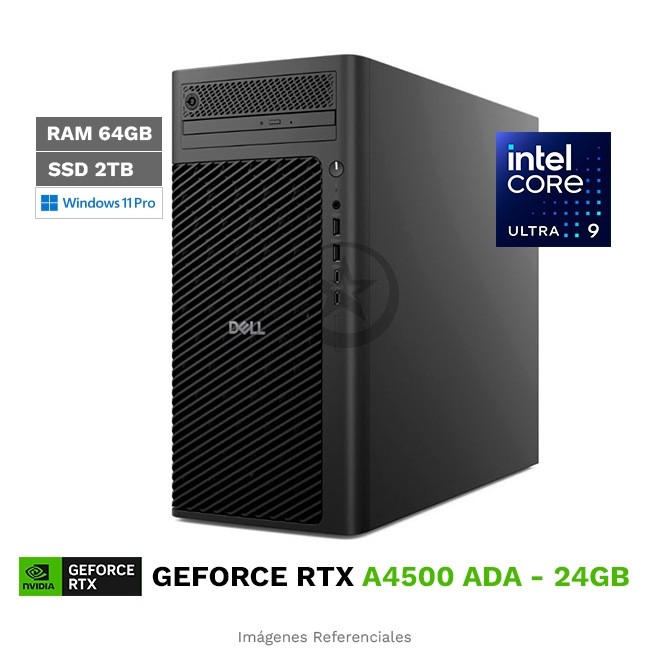 PC Workstation Dell Pro Max Torre T2, Intel Core Ultra 9 285 Hasta 5.7 GHz, RAM 64 GB, SSD 2TB, 24GB NVIDIA RTX A4500 ADA, Windows 11 Pro