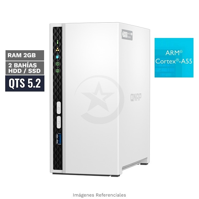 Servidor NAS QNAP TS-233, ARM Cortex A55 4C Hasta 2.0 GHz, 2GB RAM On-Board, 2 Bahias 2.5/3.5" SATA