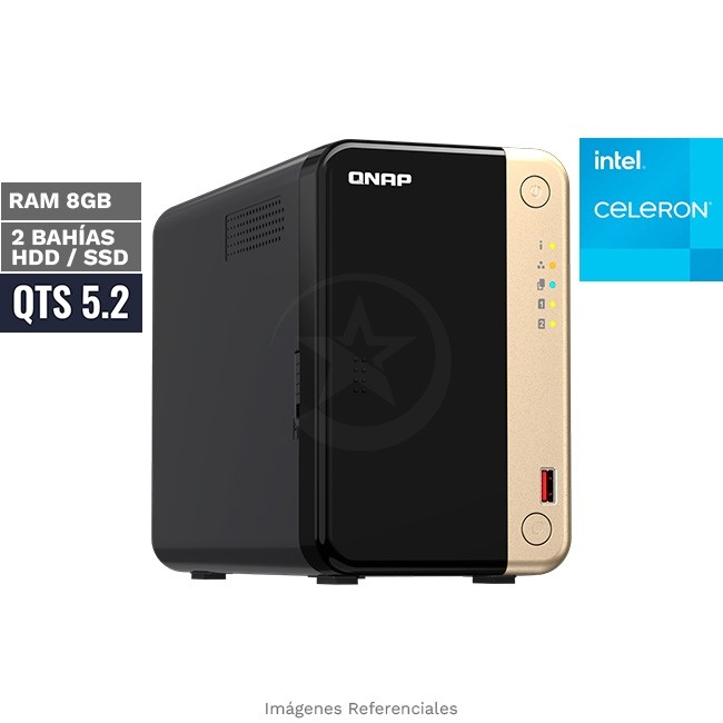Servidor NAS QNAP TS-264-8G, Celeron N5095 Hasta 2.9 GHz, RAM 8GB, 2x Bahías HDD/SSD, M.2, 2x Puertos RJ-45 2.5GbE LAN