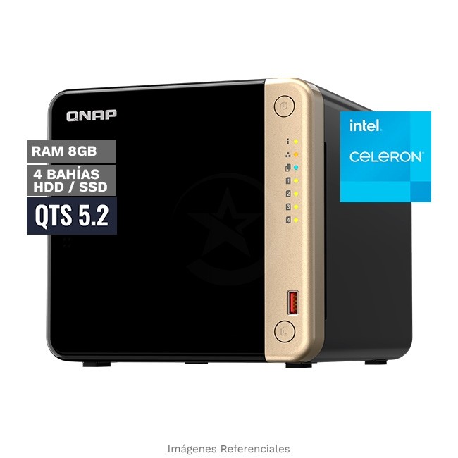 Servidor NAS QNAP TS-464-8G, Celeron N5095 Hasta 2.9 GHz, RAM 8GB DDR4 SODIMM, 4 Bahías HDD/SSD SATA, 2 Puertos RJ-45 2.5GbE LAN