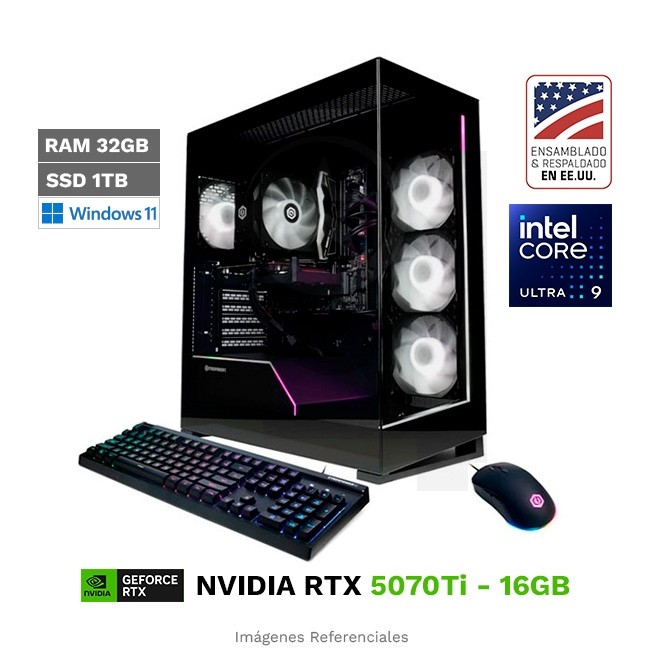 PC CyberPower AI Matrix, Intel Core Ultra 9 285 Hasta 5.6 GHz, 32GB, SSD 1TB, 16 GB NVIDIA GeForce RTX 5070Ti, 850W Gold, Wi-Fi 6, Sistema de enfriamiento MaxChill, Wi-Fi 6, Windows 11 Home