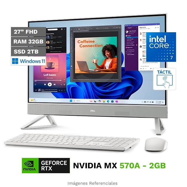 PC Todo-en-Uno Dell EC27250 27'' Touch, Intel Core 7-150U Hasta 5.4 GHz, RAM 32 GB, SSD 2TB, 2GB NVIDIA MX570A, LED 27" FHD Táctil, Windows 11 Pro