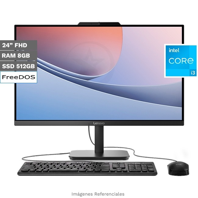 PC Todo en Uno Lenovo V100, Intel Core i3-N305 Hasta 3,8 GHz, RAM 8GB, SSD 512GB, LED 24" FHD, Wi-Fi, BT