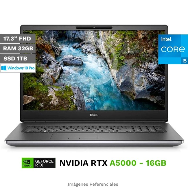 Laptop Dell WorkStation Precision 7760, Intel Core i5-11500H 2.4GHz, RAM 32, SSD 1TB, 16GB NVIDIA Quadro RTX A5000, LED 17.3" Full HD, Windows 10 Pro