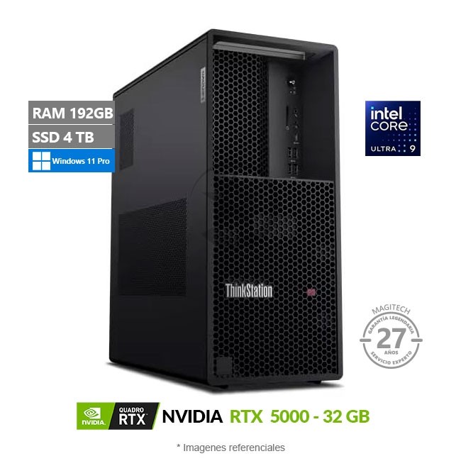 PC Workstation Lenovo ThinkStation P3 Tower Gen. 2, Core Ultra 9 285 Hasta 5.6 GHz, RAM 192GB, SSD 4TB, 32GB NVIDIA RTX 5000 ADA, Windows 11 Pro