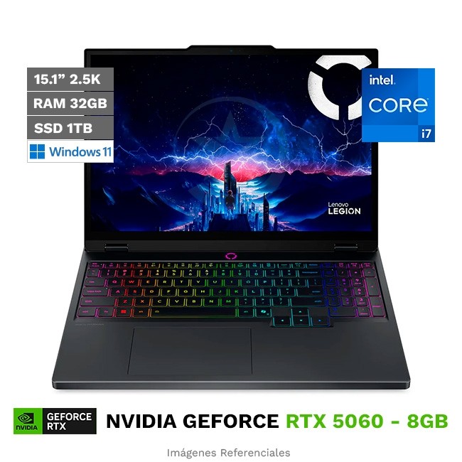 Laptop Lenovo Legion 5 15IRX10, Intel Core i7-14700HX Hasta 5.5 GHz, RAM 32 GB, SSD 1TB, 8GB NVIDIA GeForce RTX 5060, OLED 15.1'' WQXGA a 165Hz, Windows 11 Home **