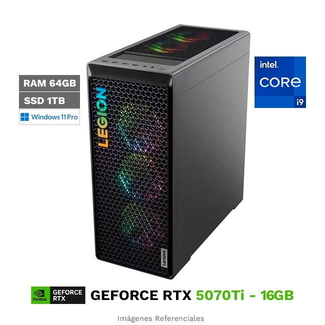 PC Lenovo Legion Tower T7 34IRZ8 Gaming, Core i9-13900KF Hasta 5.8 GHz, RAM 64GB, SSD 1TB, 16 GB NVIDIA GeForce RTX 5070Ti, Fuente 1200W, Windows 11 Pro (Power Bundle)