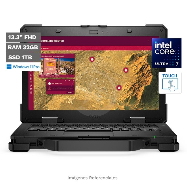Laptop Dell Pro Rugged 13 con IA (RA13250), Intel Core Ultra 7-165H Hasta 5.0 GHz, RAM 32GB, SSD 1TB, LED 13.3" FHD Touch 1400 Nits, IP53, Windows 11 Pro