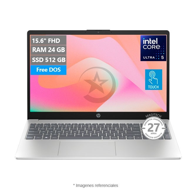 Laptop HP AI 15-FD2369LA, Intel Core Ultra 5-225U Hasta 4.8 GHz, 24GB, SSD 512GB, 15.6" Full HD, Táctil, Wi-Fi, Bluetooth