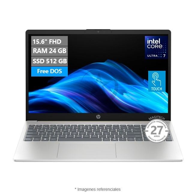Laptop HP AI 15-FD2384LA (Touch), Intel Core Ultra 7-255U Hasta 5.2 GHz, 24GB, SSD 512GB, 15.6" Full HD, Táctil, Wi-Fi, Bluetooth