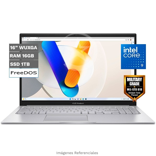 Laptop Asus Vivobook 16 (X1605VA), Intel Core 9-270H Hasta 5.8 GHz, RAM 16GB, SSD 1TB, LED 16'' WUXGA IPS, Wi-Fi, Bluetooth