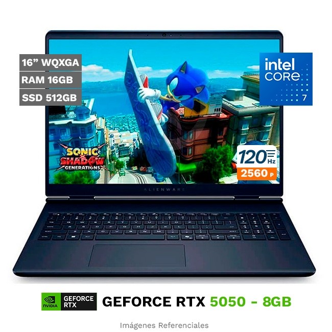 Laptop Dell Alienware 16 Aurora, Core 7-240H Hasta 5.2 GHz, RAM 32 GB, SSD 1TB, 8GB NVIDIA GeForce RTX 5050, LED 16" WQXGA de 120Hz, Windows 11 Home **