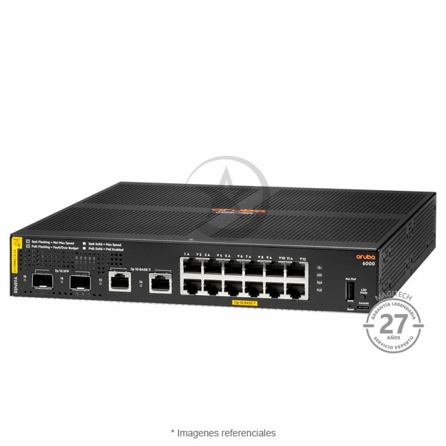Switch HPE Aruba 6000 12G Class4, 12 Puertos Ethernet POE+ 10/100/1000, PoE2G/2SFP, 139W (R8N89A)