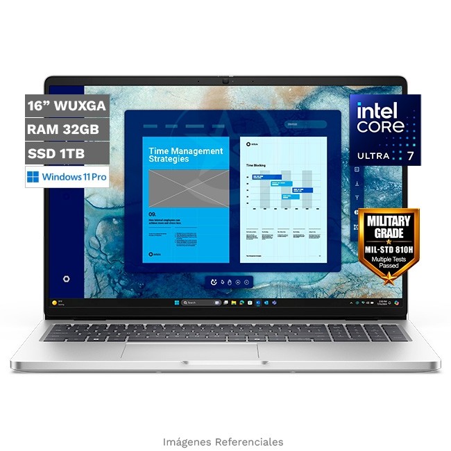 Laptop Dell Pro 16 (PC16250) Silver, Intel Core Ultra 7 255U Hasta 5.2, RAM 32GB, SSD 1TB, LED 16" WUXGA, Windows 11 Pro