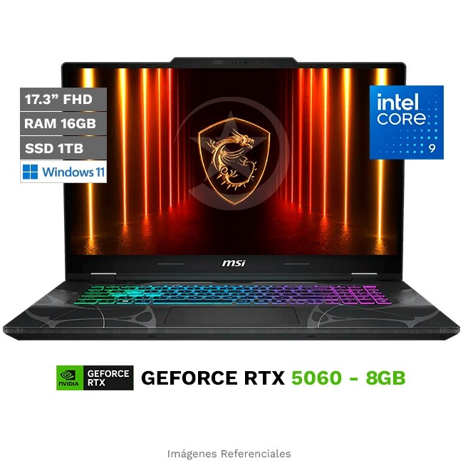 Laptop MSI Cyborg 17 B2RW Gaming, Intel Core 9 270H Hasta 5.8 GHz, RAM 16GB, SSD 1TB, 8GB NVIDIA GeForce RTX 5060, LED 17.3" FHD a 144Hz, Windows 11 Home **