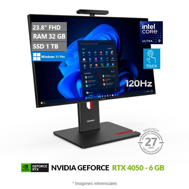PC Lenovo Todo en Uno ThinkCentre M90a Gen 6, Core Ultra 9 285 Hasta 5.6 GHz, RAM 32GB, SSD 1TB, 6GB NVIDIA RTX 4050, LED 23.8" FHD, Touch a 120Hz, Windows 11 Pro