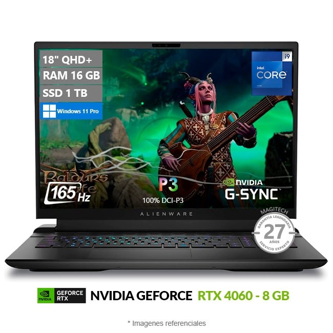 Laptop Dell Alienware M18 R2 Gaming, Intel Core i9-14900HX Hasta 5.8 GHz, RAM 16GB, SSD 1TB, 8 GB NVIDIA GeForce RTX 4060, LED 18" QHD+ a 165Hz, Windows 11 Pro **