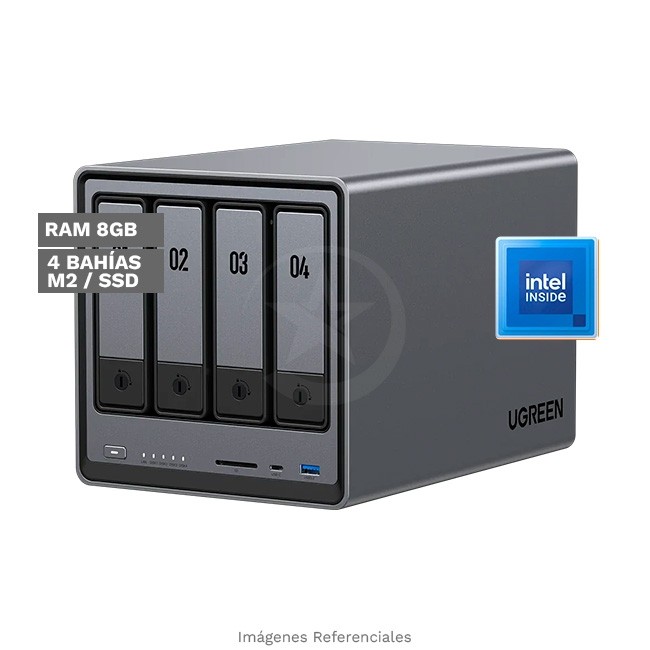 Servidor NAS Ugreen NASync DXP4800, Intel N100 Hasta 3.40 GHz, RAM 8GB DDR5 SODIMM, 4 Bahías SATA, 2 Ranuras M.2 SSD, 2 Puertos RJ-45 2.5GbE LAN, HDMI 4K, UGOS Pro
