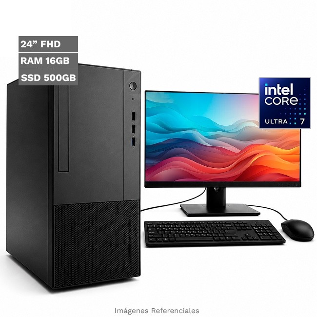 PC MAGIC Ai Inspire, Intel Core Ultra 7 265 Hasta 5.3 GHz, RAM 16GB, SSD 500 GB, Monitor LED 23.8'' FHD a 100 Hz, Wi-Fi, Teclado y mouse