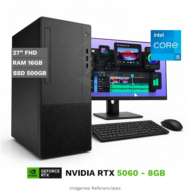PC MAGIC Imagine, Intel Core i5-14500 Hasta 5.0 GHz, RAM 16GB, SSD 500 GB, 8GB NVIDIA GeForce RTX 5060, Monitor LED 27'' FHD 100 Hz, Wi-Fi, Teclado y mouse