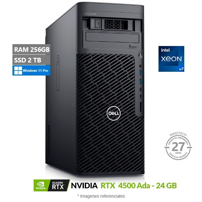 PC Workstation Dell Precision 5860 Tower, Intel Xeon W7-2495X Hasta 4.8 GHz, RAM 256GB, SSD 2TB, 24 GB NVIDIA RTX 4500 ADA, PSU 1350W, Windows 11 Pro