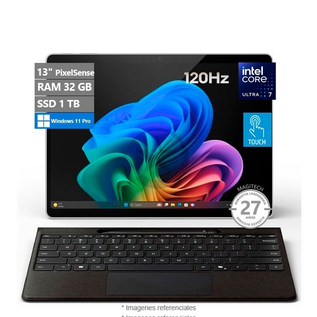Microsoft Surface Pro 10 For Business, Core Ultra 7 165U Hasta 4.9 GHz, RAM 32GB, SSD 1TB, 13" PixelSense Touch con 120Hz, Windows 11 Pro (Platimun)